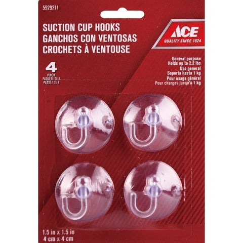 ACE SUCTION CUP HOOKS 4PK 1KG 4CM CLR