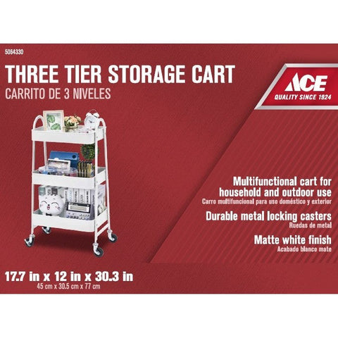 ACE 3 TIER STORAGE CART WHT 4/CS