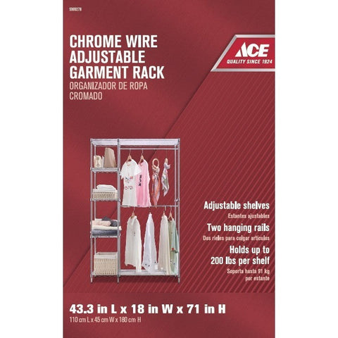 ACE ADJ GARMENT CHROME RACK 43INX18INX71IN