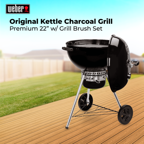 weber Original Kettle Charcoal Grill Premium 22 Inches w/ Grill Brush Set